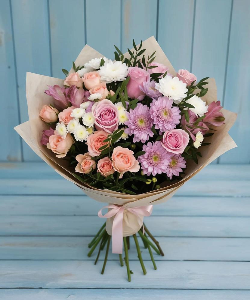 Букет цветов из: Хризантемы, Розы и Альстромерии в Багратионовске