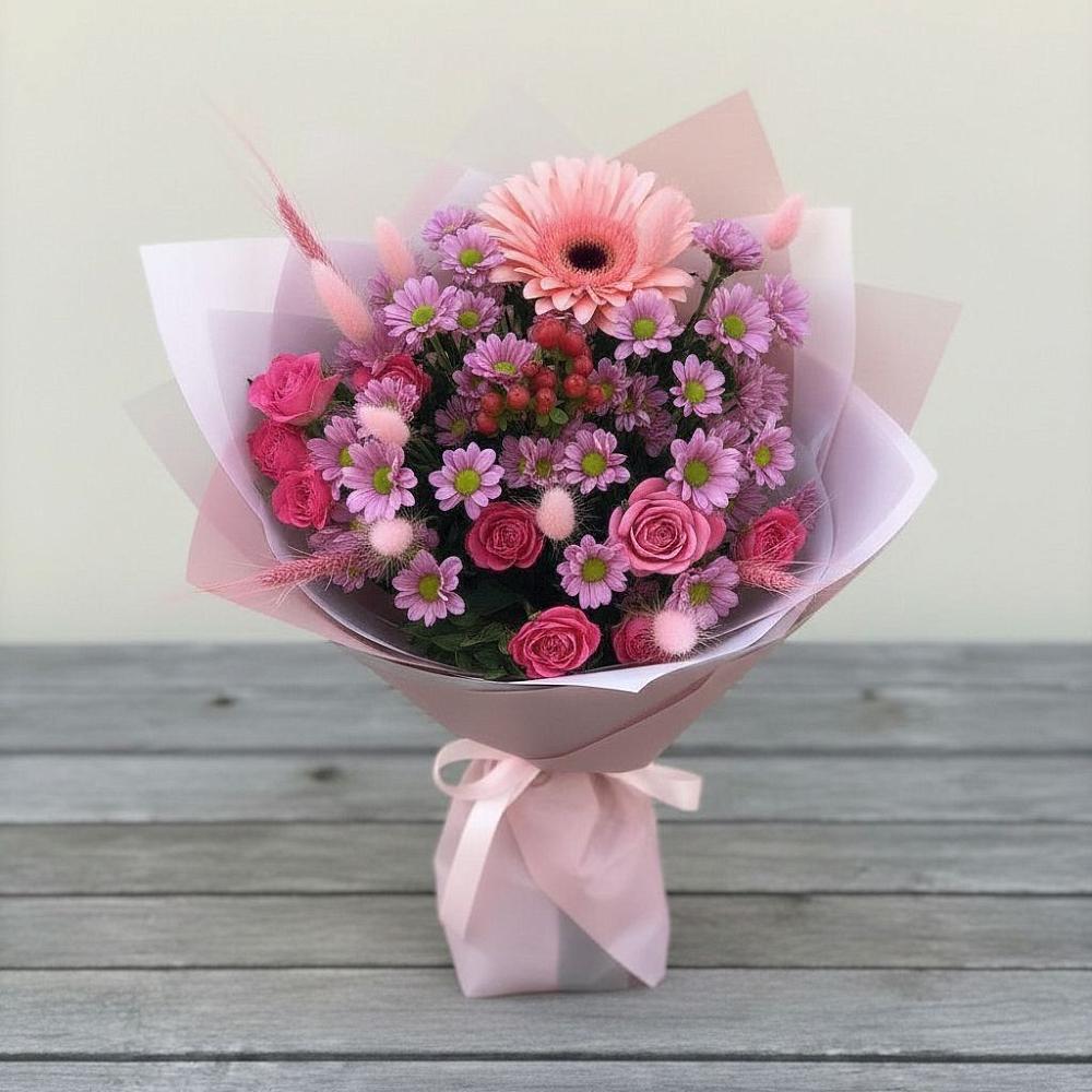 Букет цветов из: Розы, Герберы и Хризантемы в Багратионовске