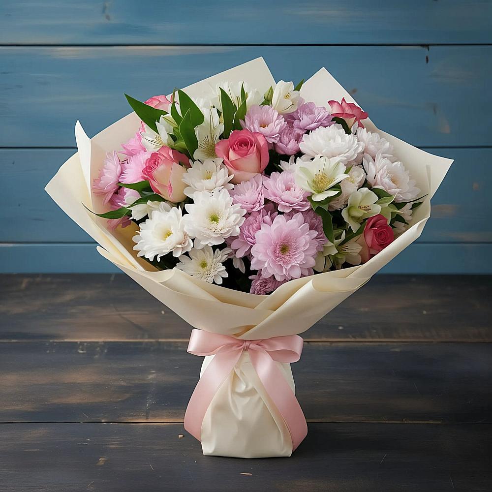 Букет цветов из: Хризантемы, Альстромерии и Розы в Багратионовске